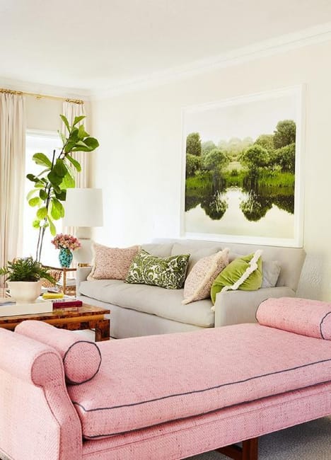 SPRING-HOME-DECOR-TRENDS-FOr-2024-a-colorful-living-room-with-fiddle-leaf-tree-and-bontanical-wall-art
