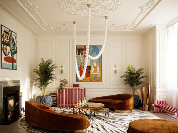 Make-Your-space-Look-Expensive-living-room-with-orange-velvet-curved-couches