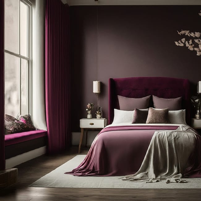 dark-purple-feminine-bedroom-with-plush-bedding-and-curved-headboard
